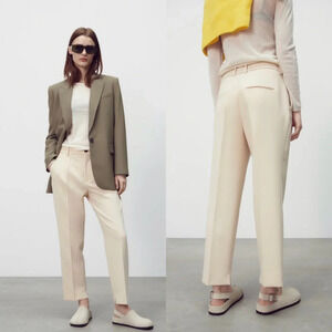 Zara Relaxed Fit Chino Pants in Ecru Size Small - Mid Rise Pleated Work Pants